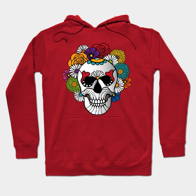 Bright Curly Sugar Skull Hoodie by majoihart